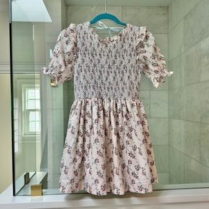 LoveShackFancy Pink Floral Smocked Mini Dress
